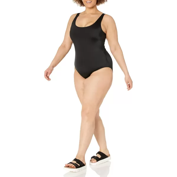 Amazon Essentials Womens OnePiece Coverage Swimsuit Available in Plus SizeWashed Black