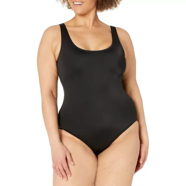 Amazon Essentials Womens OnePiece Coverage Swimsuit Available in Plus SizeWashed Black