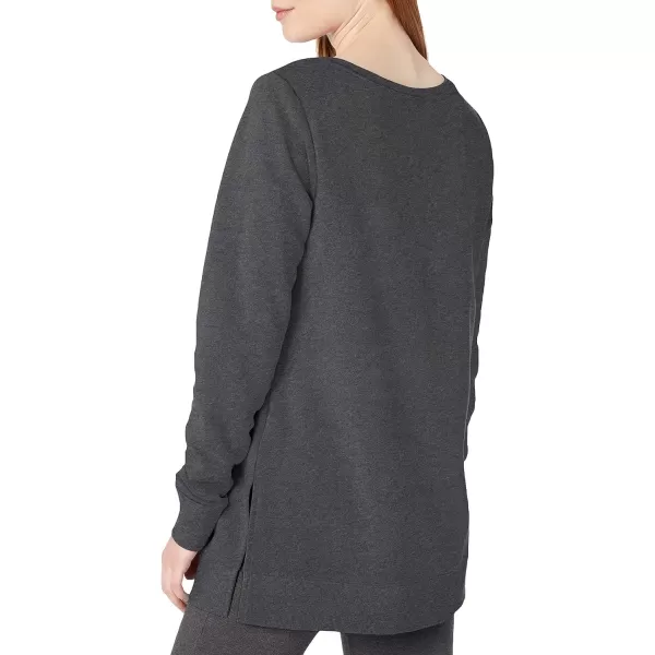 Amazon Essentials Womens OpenNeck Fleece Tunic SweatshirtCharcoal Heather