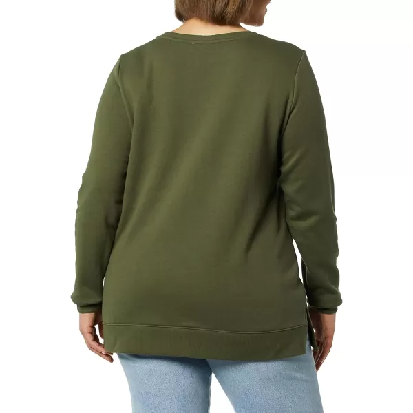 Amazon Essentials Womens OpenNeck Fleece Tunic SweatshirtDark Olive