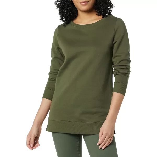 Amazon Essentials Womens OpenNeck Fleece Tunic SweatshirtDark Olive