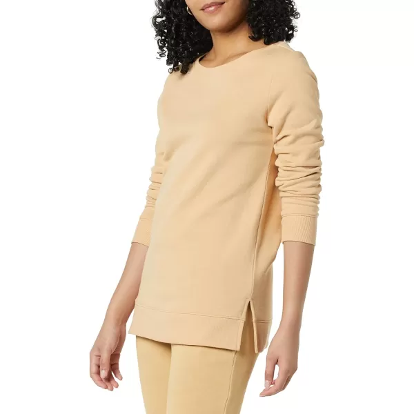 Amazon Essentials Womens OpenNeck Fleece Tunic SweatshirtLight Camel