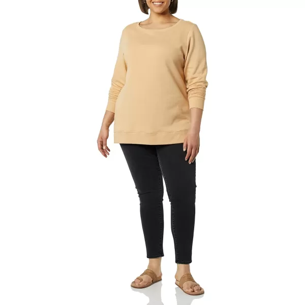 Amazon Essentials Womens OpenNeck Fleece Tunic SweatshirtLight Camel