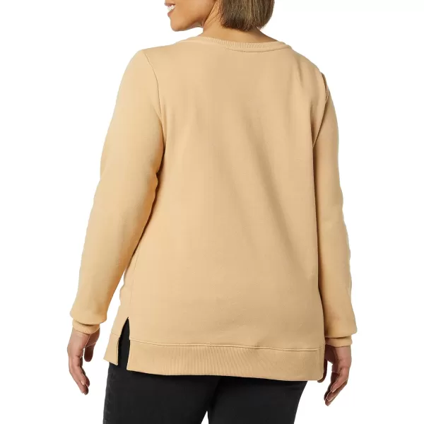 Amazon Essentials Womens OpenNeck Fleece Tunic SweatshirtLight Camel