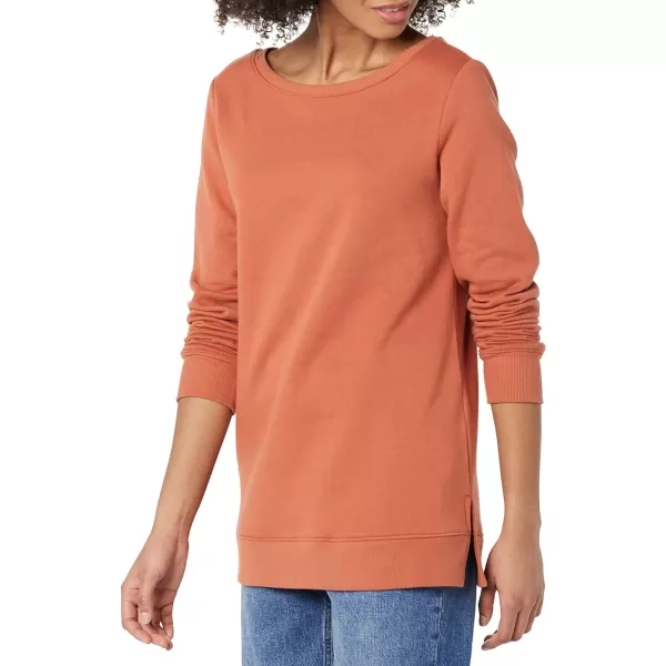 Amazon Essentials Womens OpenNeck Fleece Tunic SweatshirtTerracotta