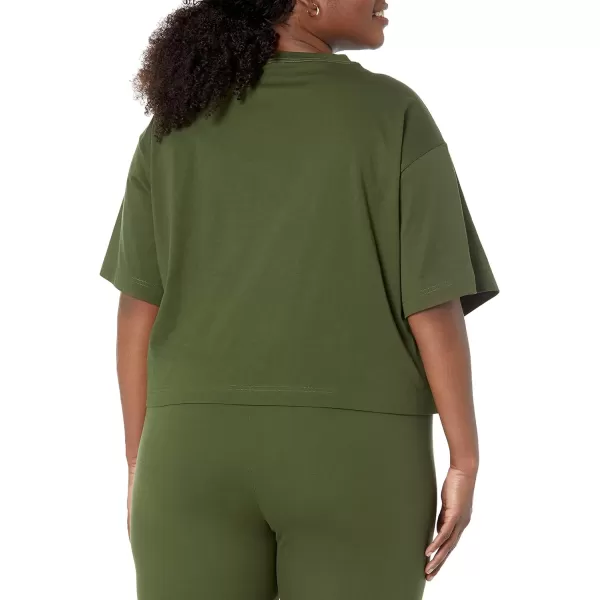 Amazon Essentials Womens Organic Cotton Drop Shoulder Relaxed Boxy ShortSleeve TShirt Available in Plus SizeDark Olive