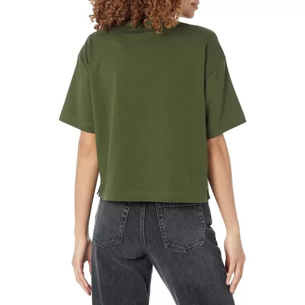 Amazon Essentials Womens Organic Cotton Drop Shoulder Relaxed Boxy ShortSleeve TShirt Available in Plus SizeDark Olive