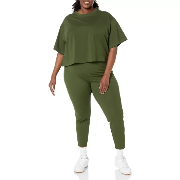 Amazon Essentials Womens Organic Cotton Drop Shoulder Relaxed Boxy ShortSleeve TShirt Available in Plus SizeDark Olive