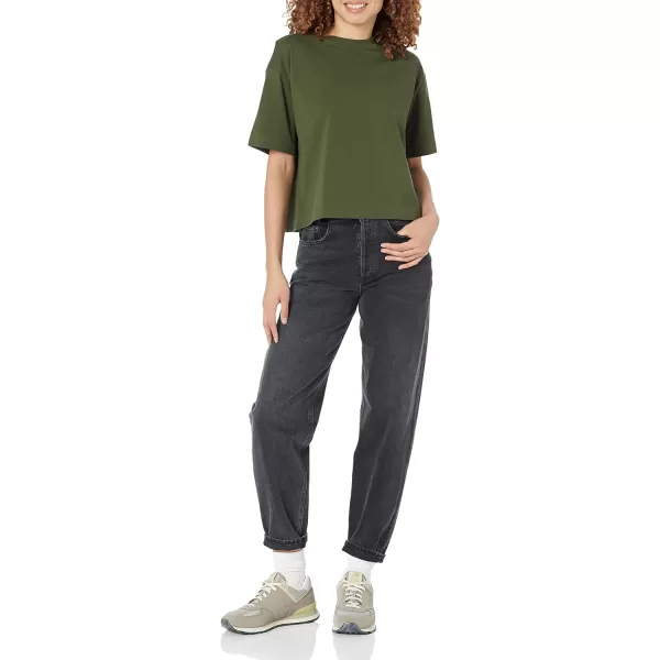 Amazon Essentials Womens Organic Cotton Drop Shoulder Relaxed Boxy ShortSleeve TShirt Available in Plus SizeDark Olive