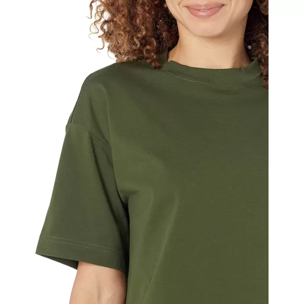 Amazon Essentials Womens Organic Cotton Drop Shoulder Relaxed Boxy ShortSleeve TShirt Available in Plus SizeDark Olive