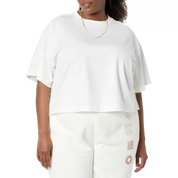 Amazon Essentials Womens Organic Cotton Drop Shoulder Relaxed Boxy ShortSleeve TShirt Available in Plus SizeIvory