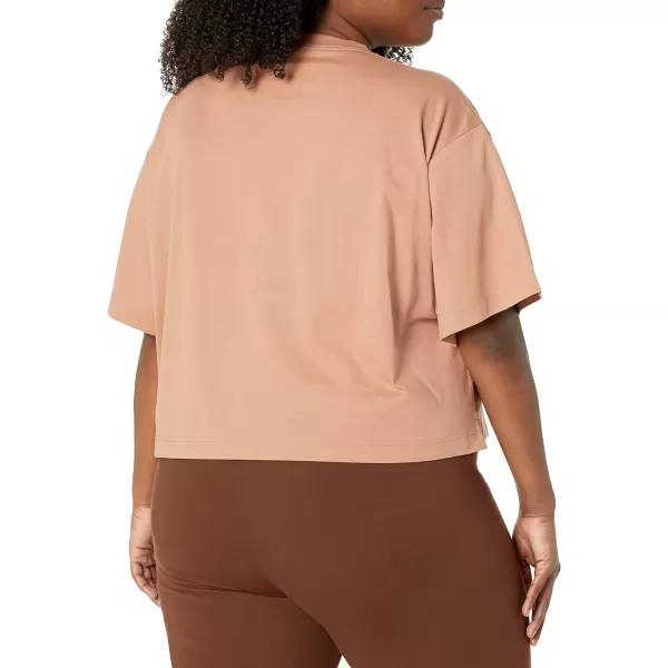 Amazon Essentials Womens Organic Cotton Drop Shoulder Relaxed Boxy ShortSleeve TShirt Available in Plus SizeLight Brown