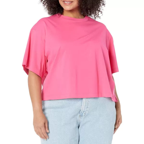 Amazon Essentials Womens Organic Cotton Drop Shoulder Relaxed Boxy ShortSleeve TShirt Available in Plus SizeNeon Pink