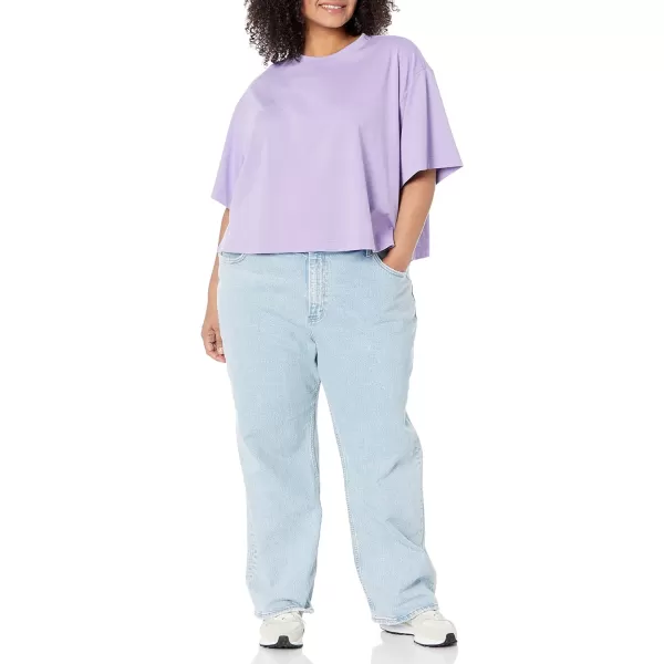 Amazon Essentials Womens Organic Cotton Drop Shoulder Relaxed Boxy ShortSleeve TShirt Available in Plus SizePurple