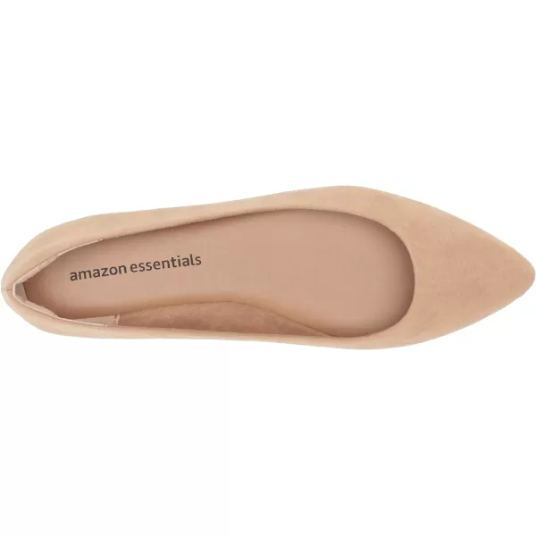 Amazon Essentials Womens PointedToe Ballet FlatBeige Microsuede