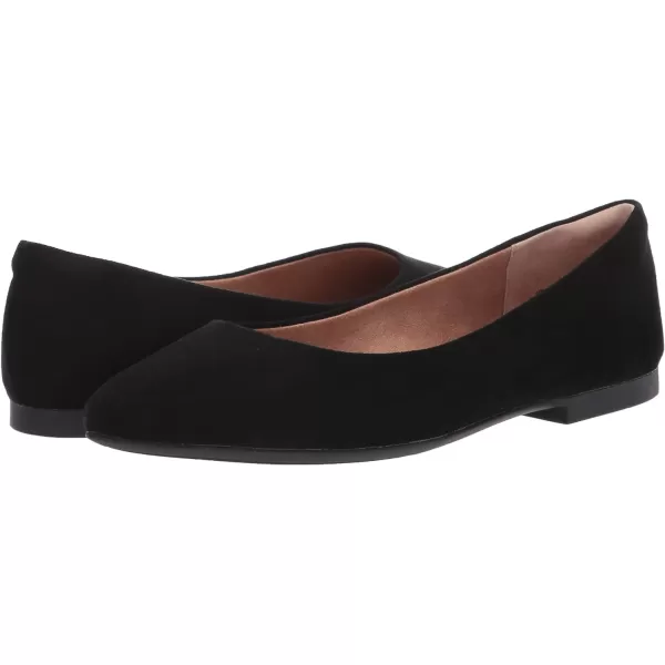 Amazon Essentials Womens PointedToe Ballet FlatBlack Microsuede