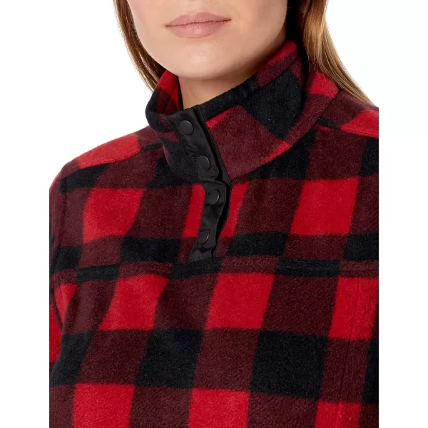 Amazon Essentials Womens Polar Fleece LongSleeve Mock Neck RelaxedFit Popover Jacket with PocketsBlack Red Buffalo Plaid