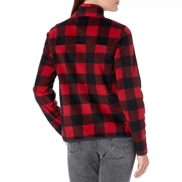 Amazon Essentials Womens Polar Fleece LongSleeve Mock Neck RelaxedFit Popover Jacket with PocketsBlack Red Buffalo Plaid