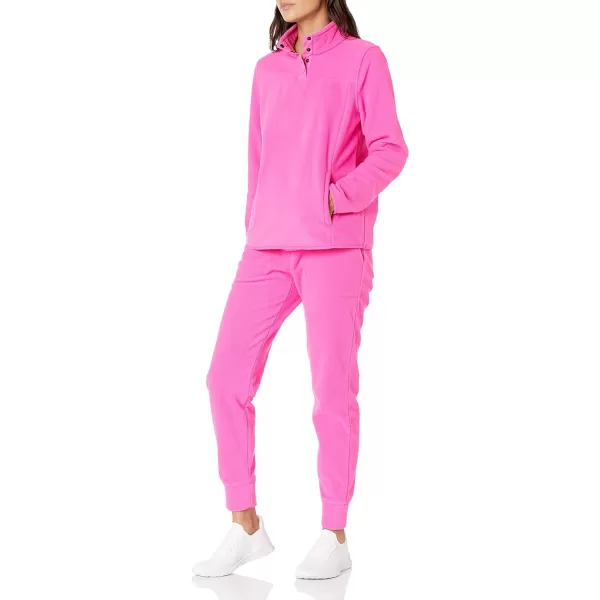 Amazon Essentials Womens Polar Fleece LongSleeve Mock Neck RelaxedFit Popover Jacket with PocketsBright Pink
