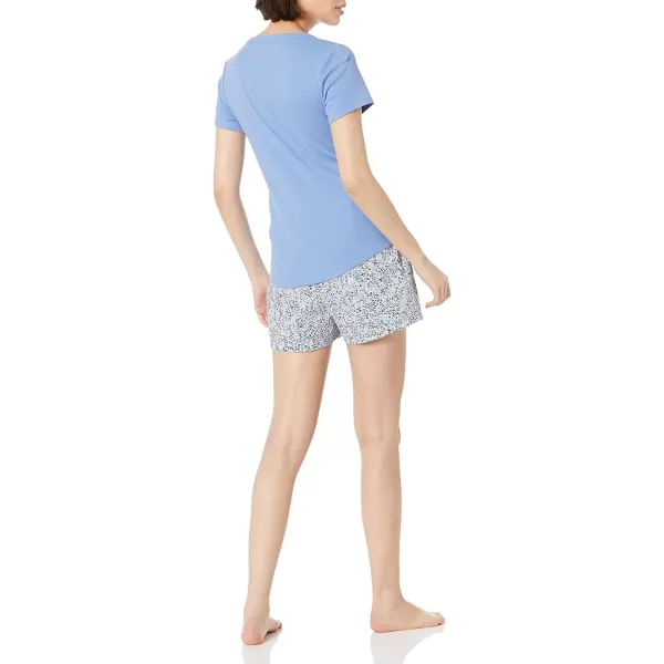 Amazon Essentials Womens Poplin Short and Sleep Tee SetBlue Floral