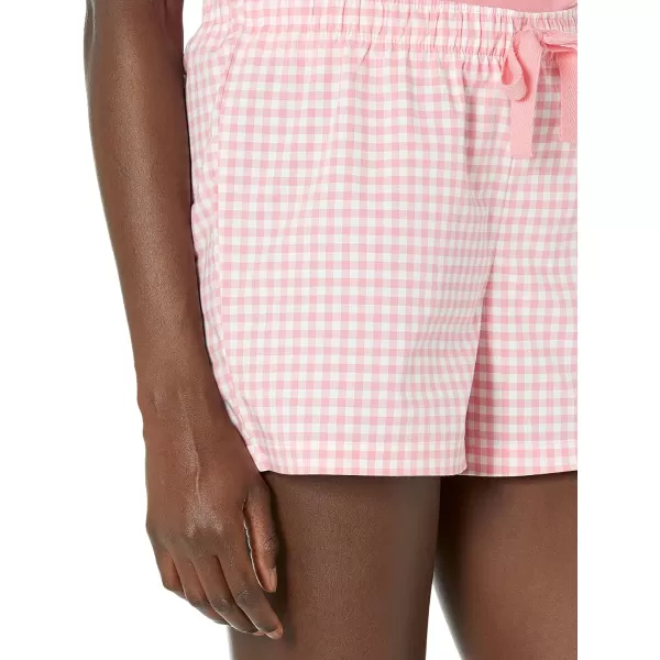 Amazon Essentials Womens Poplin Short and Sleep Tee SetCoral Pink Gingham