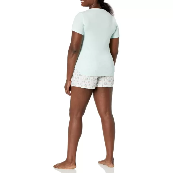 Amazon Essentials Womens Poplin Short and Sleep Tee SetMint Green White Cactus