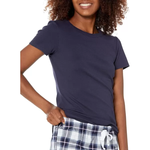 Amazon Essentials Womens Poplin Short and Sleep Tee SetNavy Plaid