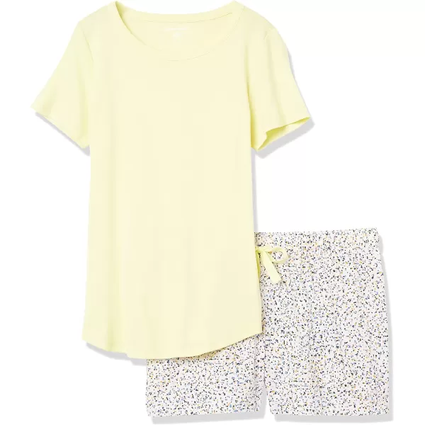 Amazon Essentials Womens Poplin Short and Sleep Tee SetYellow Confetti Print