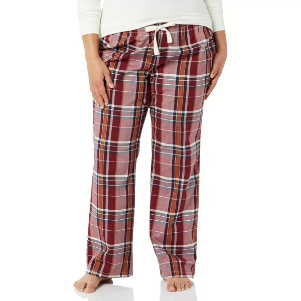 Amazon Essentials Womens Poplin Sleep PantBurgundy Rust Mix Plaid