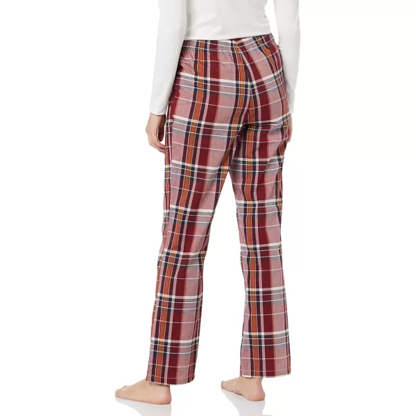 Amazon Essentials Womens Poplin Sleep PantBurgundy Rust Mix Plaid