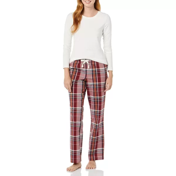 Amazon Essentials Womens Poplin Sleep PantBurgundy Rust Mix Plaid