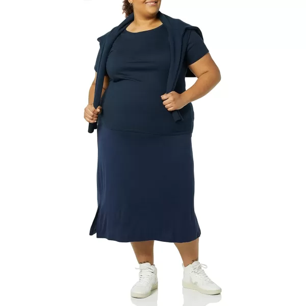Amazon Essentials Womens PullOn Knit Midi Skirt Available in Plus SizeNavy