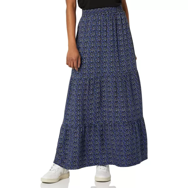 Amazon Essentials Womens PullOn Woven Tiered Maxi SkirtNavy Floral