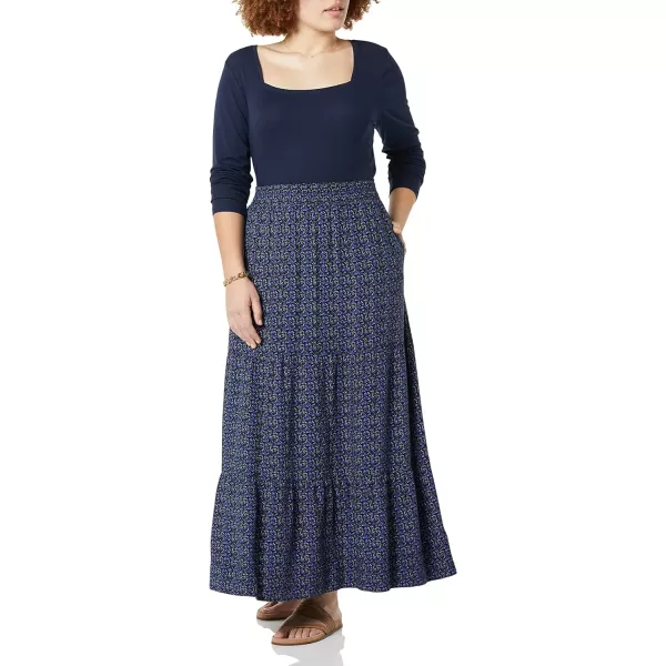 Amazon Essentials Womens PullOn Woven Tiered Maxi SkirtNavy Floral