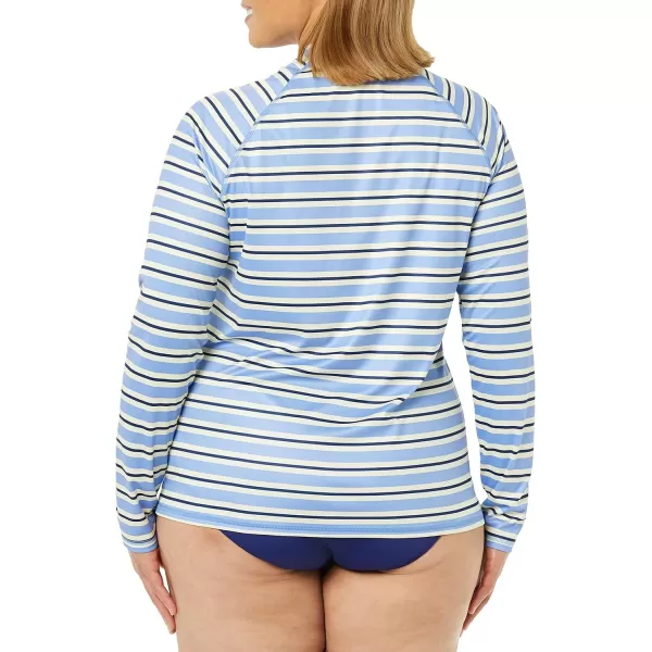 Amazon Essentials Womens Rash Guard Long SleeveBlue Horizontal Stripe