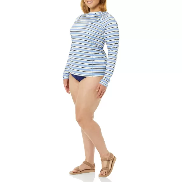 Amazon Essentials Womens Rash Guard Long SleeveBlue Horizontal Stripe