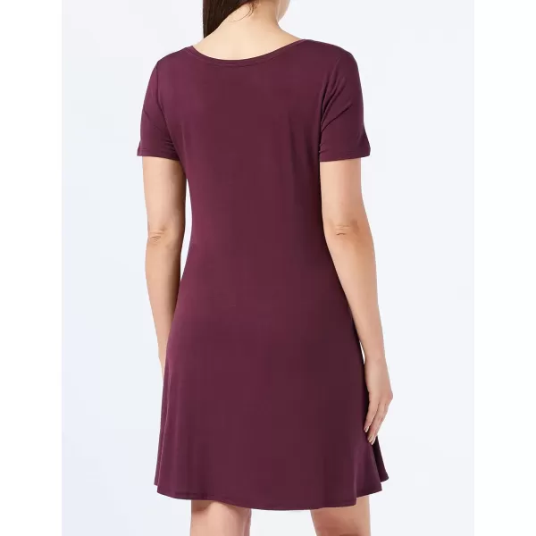 Amazon Essentials Womens Regular ShortSleeve vNeck Swing DressRayon Blend Burgundy