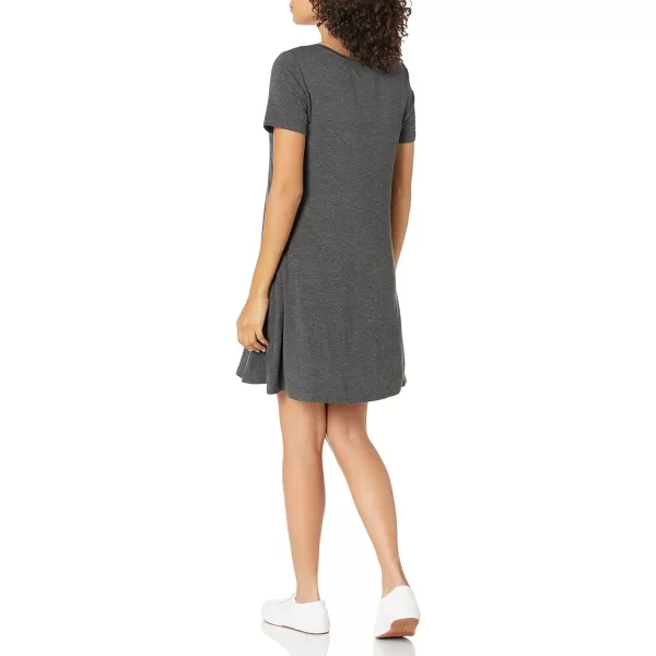 Amazon Essentials Womens Regular ShortSleeve vNeck Swing DressRayon Blend Charcoal Heather