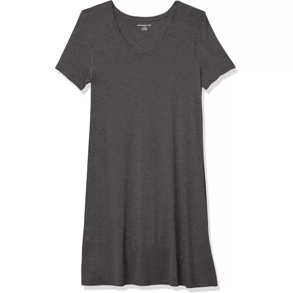 Amazon Essentials Womens Regular ShortSleeve vNeck Swing DressRayon Blend Charcoal Heather