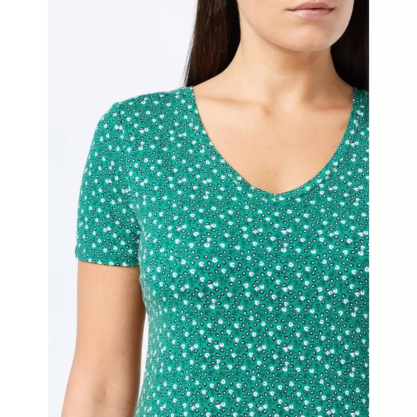 Amazon Essentials Womens Regular ShortSleeve vNeck Swing DressRayon Blend Green Leaf Print