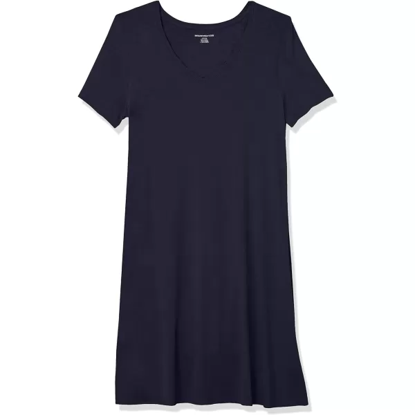 Amazon Essentials Womens Regular ShortSleeve vNeck Swing DressRayon Blend Navy