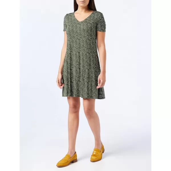 Amazon Essentials Womens Regular ShortSleeve vNeck Swing DressRayon Blend Olive Dots