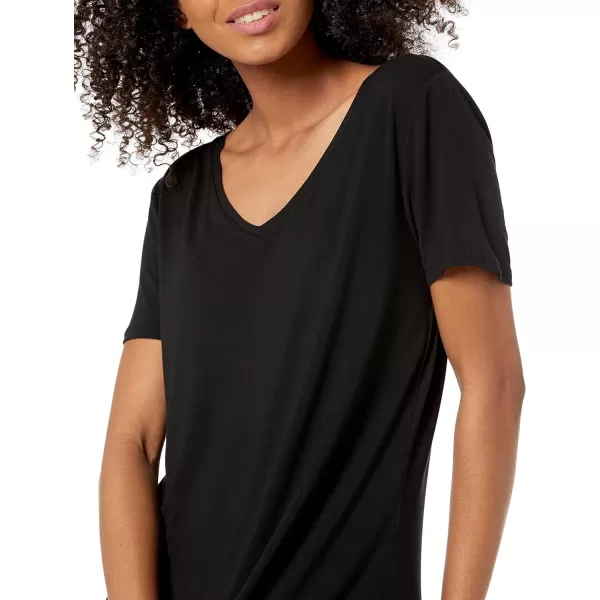 Amazon Essentials Womens Regular ShortSleeve vNeck Swing DressSustainably Sourced Rayon Blend Black