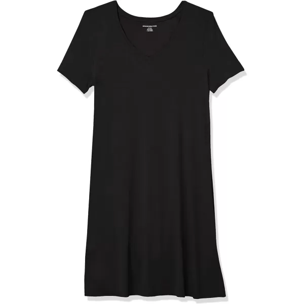 Amazon Essentials Womens Regular ShortSleeve vNeck Swing DressSustainably Sourced Rayon Blend Black