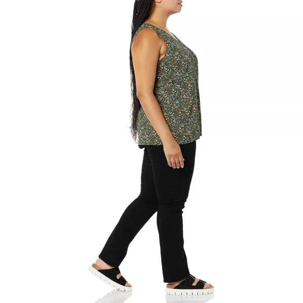 Amazon Essentials Womens RegularFit Sleeveless Layering Tank Top Available in Plus SizeDark Green Floral