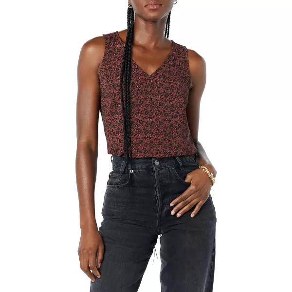 Amazon Essentials Womens RegularFit Sleeveless Layering Tank Top Available in Plus SizeDark Toffee Brown Floral