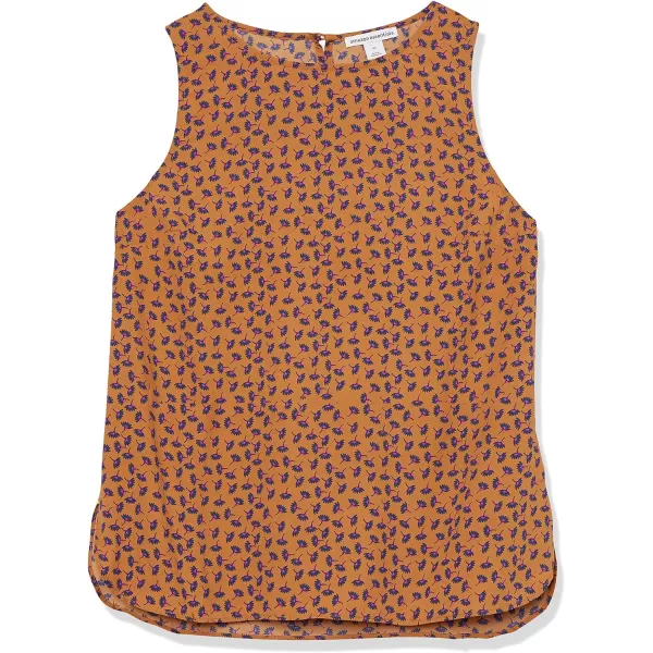 Amazon Essentials Womens RegularFit Sleeveless Layering Tank Top Crew NeckDark Camel Floral