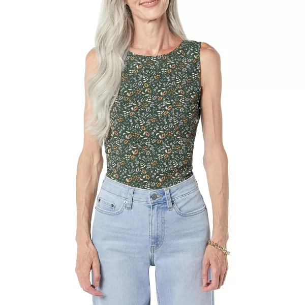 Amazon Essentials Womens RegularFit Sleeveless Layering Tank Top Crew NeckDark Green Floral