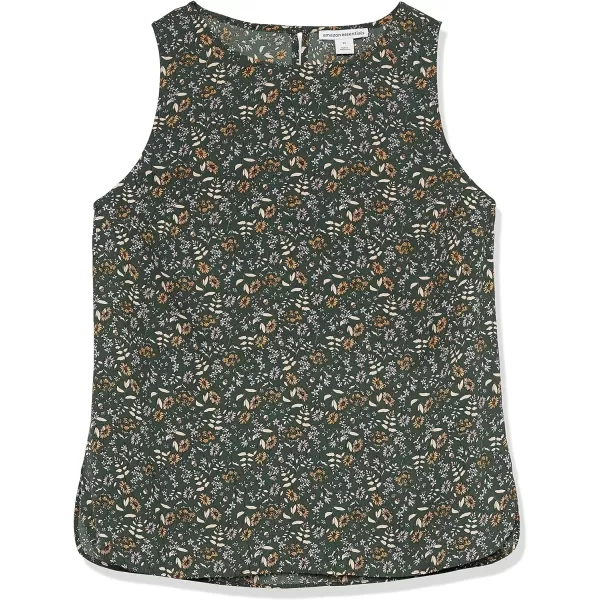 Amazon Essentials Womens RegularFit Sleeveless Layering Tank Top Crew NeckDark Green Floral