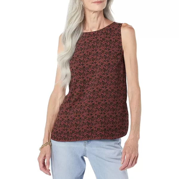 Amazon Essentials Womens RegularFit Sleeveless Layering Tank Top Crew NeckDark Toffee Brown Floral